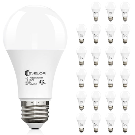 evelor A19 LED Light Bulbs,100 Watt Equivalent,Daylight 5000K,24-Packs