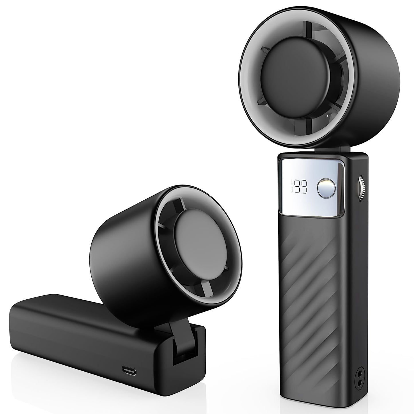 YOSHENMO Portable Handheld Turbo Fan - Foldable Mini Fan with Air Turbo Tech, 1-199 Speed Adjustment, 20H Runtime, LED Display, Battery-Powered
