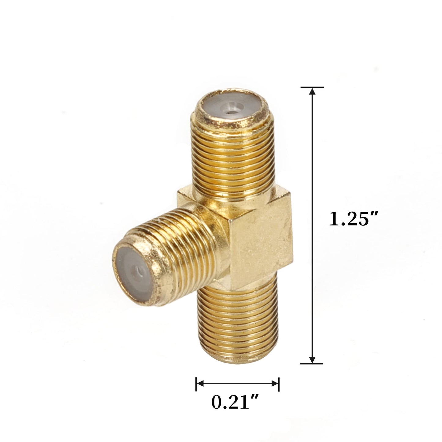 TLS.eagle 5 Pack Gold Plated F Type RG6 Female to 2 Female 3 Way Coax Cable T Splitter Adapter Connector