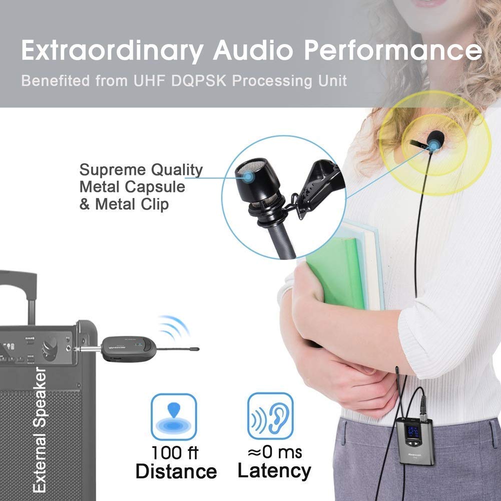 Alvoxcon Wireless Headset Lavalier Microphone System Wireless Lapel Mic Best for iPhone, DSLR Camera, PA Speaker, YouTube, Podcast, Video Recording