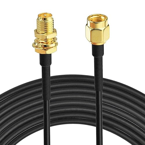 Bingfu WiFi Antenna Extension Cable 50 feet RP-SMA Male to RP-SMA Female Bulkhead Mount Double Shielded Low Loss -100 Cable for WiFi Wireless Router