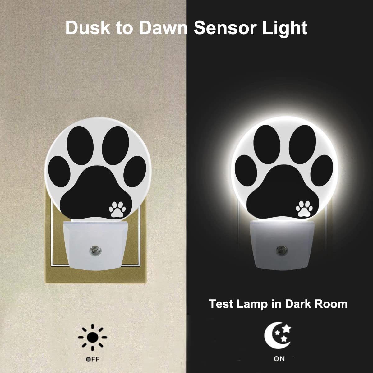 Uanvaha Dog Paw Night Light Black White Animal Footprint Dog Cat Paw Night Lights Plug into Wall 0.5W LED Lighting Auto on/Off for Bedroom Bathroom