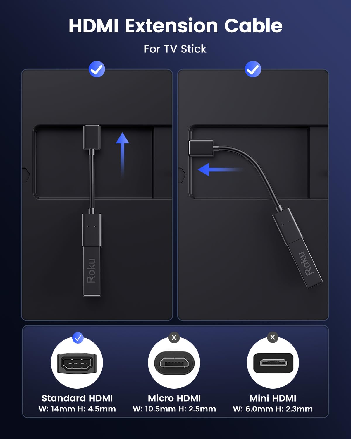 ANDTOBO HDMI Male to Female HDMI High-Speed Extension Cable for Google Chrome Cast,Roku Stick,TV Stick,Xbox,PS3/4-2Pack