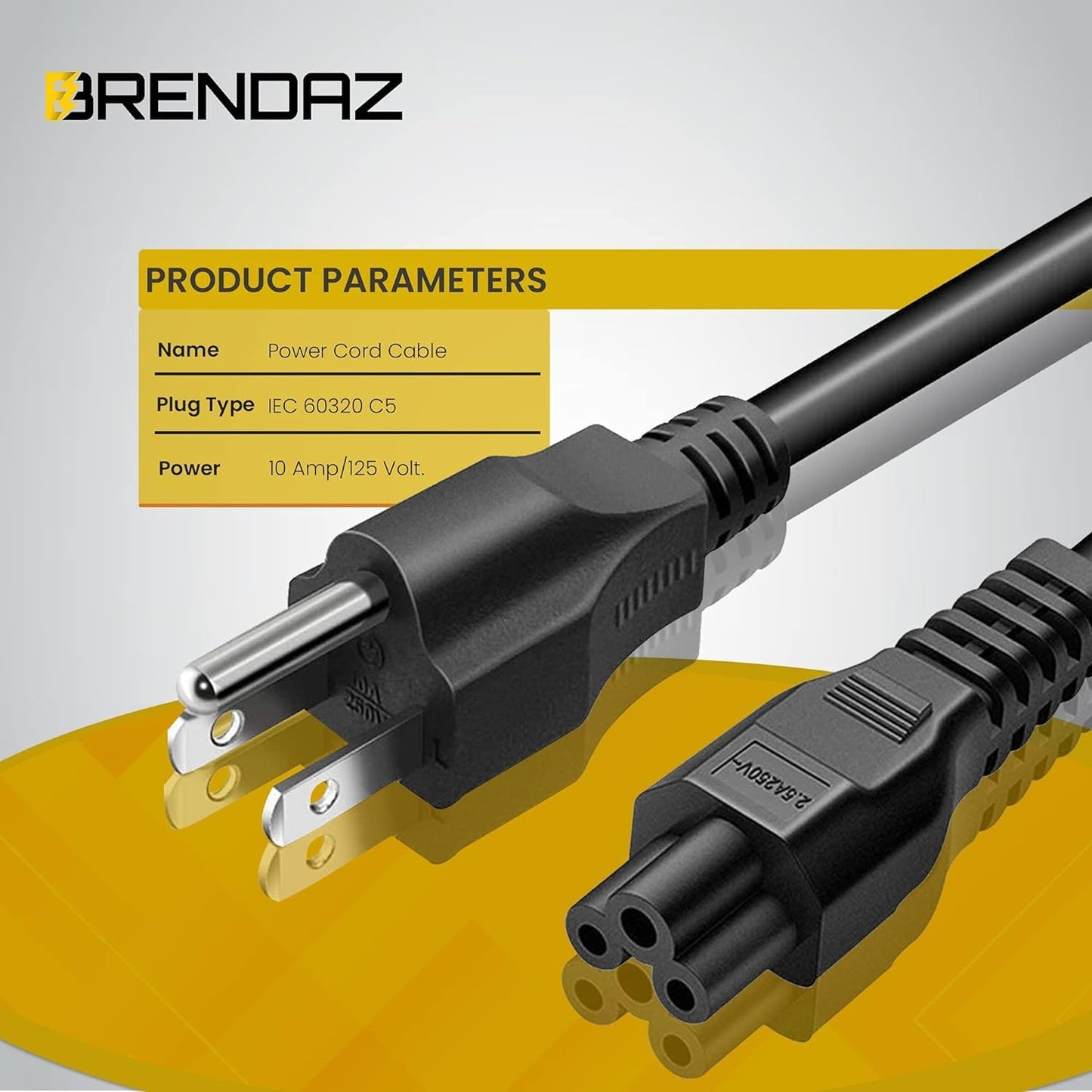 3 Prong AC Laptop Power Cord, Compatible with Dell HP LG Lenovo Asus Laptops/Notebook, Scanners, NEMA 5-15P to C5 Power Cable. (3-Feet)