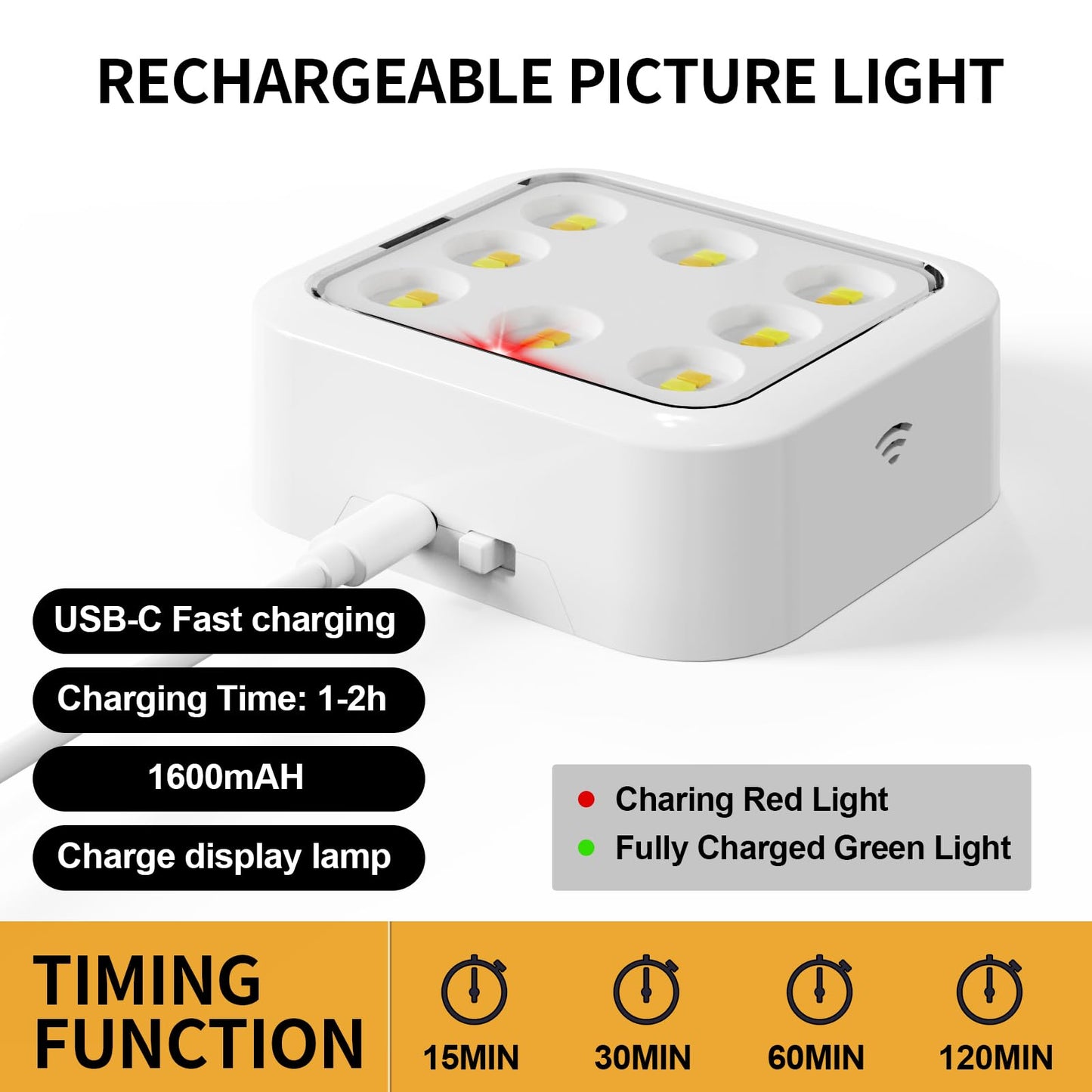3 Pack Picture Lights for Wall, Rechargeable Battery Operated Wall Lights, Picture Frame Lights with 3 Lighting Modes, Wireless Magnetic Painting