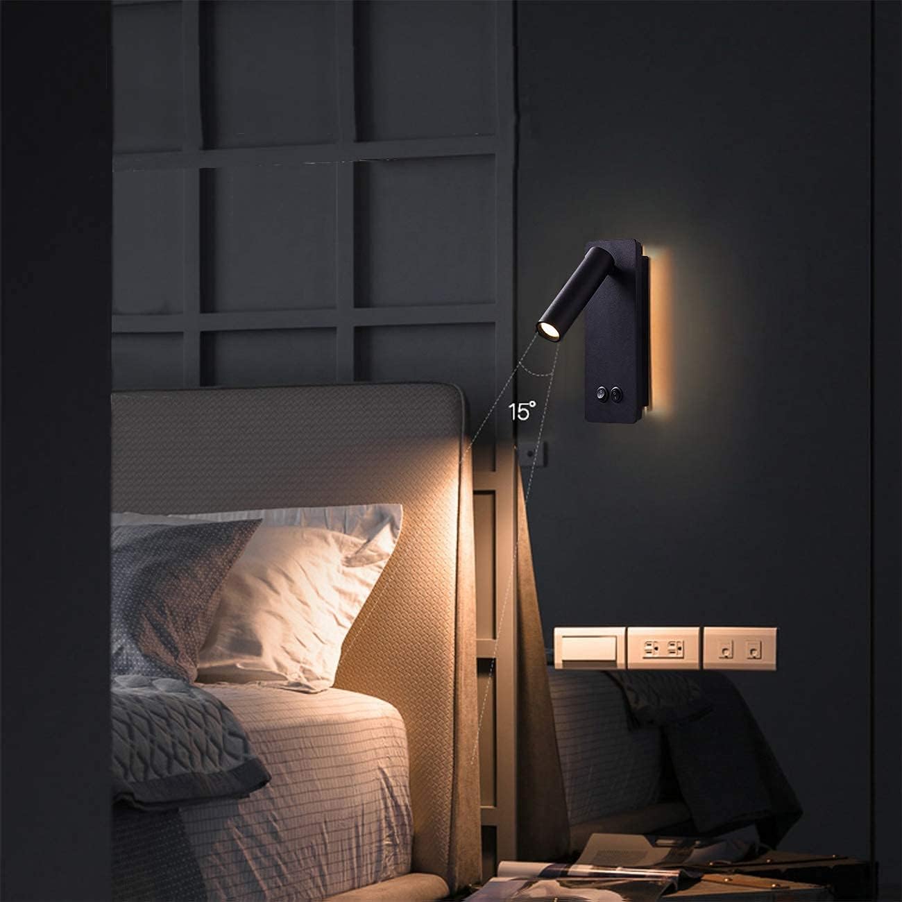 LED wall lamp and reading light two-in-one multifunctional wall sconces. LED Wall Lamp Plug in for Bedroom Bedside Wall Sconces Set of Two Black