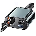 TICCI Retractable Car Charger [60W USB C with Cables] 4-in-1 Retractable Car Charger Fast Charging for iPhone 16, 15, 14, 13, 12 Series, USB-C