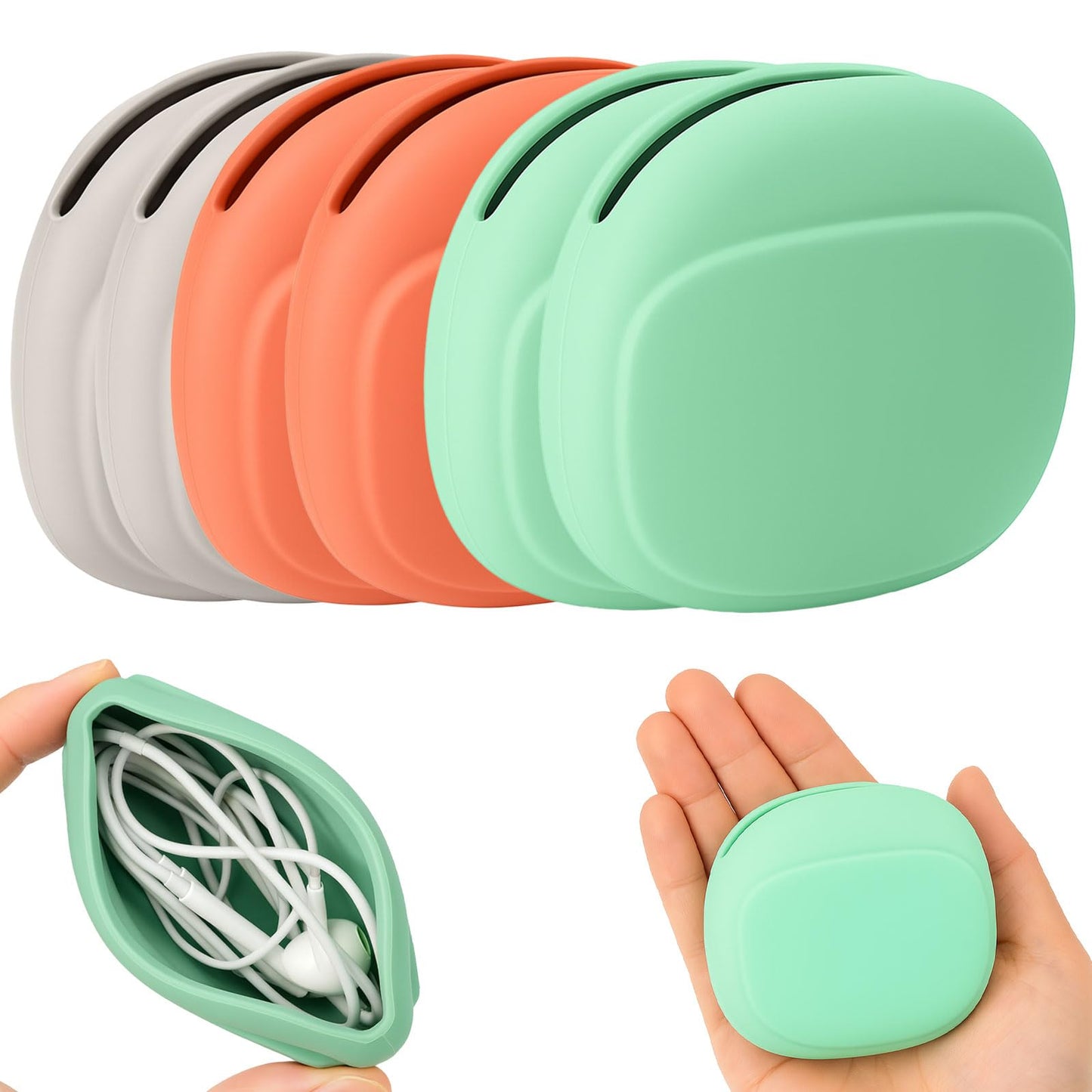 6-Pack Silicone Headphone & Cable Organizer Case - Mini Portable Storage Box for Earphones, Keys & Data Cables (Red, Grey, Green)