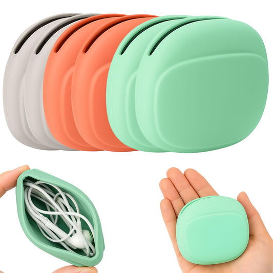 6-Pack Silicone Headphone & Cable Organizer Case - Mini Portable Storage Box for Earphones, Keys & Data Cables (Red, Grey, Green)