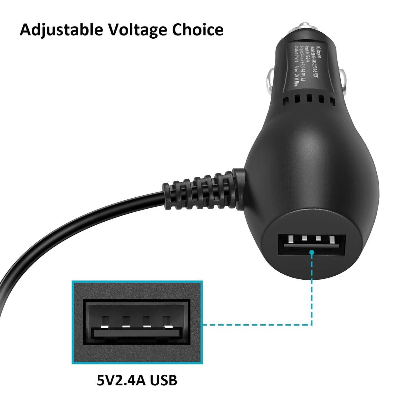 Powseed 34W 3V 4.5V 5V 6V 7.5V 9V 12V DC Car Charger with 10 Tips and USB Cigarette Lighter Adapter Power Supply Cord for Portable DVD Player Dash cam