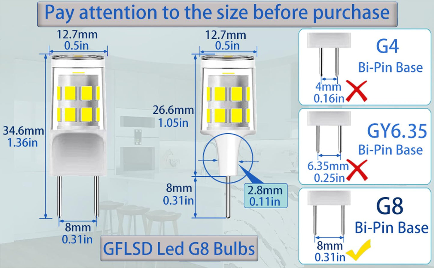 5Pack G8 Led Bulb,T4 3W Replacement 20-25W Halogen Bulb,6000K DaylightWhite