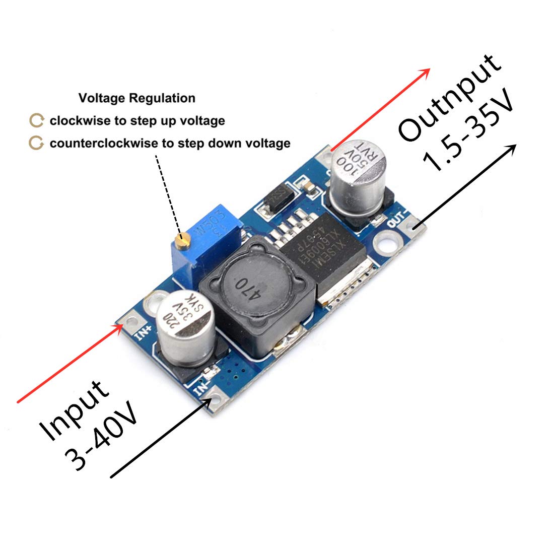 Oiyagai 2-Pack XL6009 DC-DC Adjustable Boost Converter Module, 3-32V to 5-35V, 4A, 400kHz Step-Up Power Supply for DIY Electronics, Solar, RC Projects