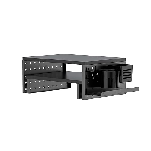 Kantek Pegboard Dual Monitor/Laptop Stand, 2 Ergonomic Platforms, Includes Accessories, Desk Organizer, Black MDF and Metal