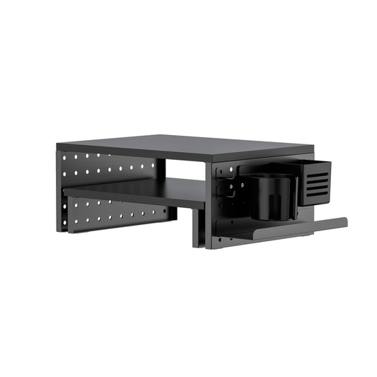 Kantek Pegboard Dual Monitor/Laptop Stand, 2 Ergonomic Platforms, Includes Accessories, Desk Organizer, Black MDF and Metal