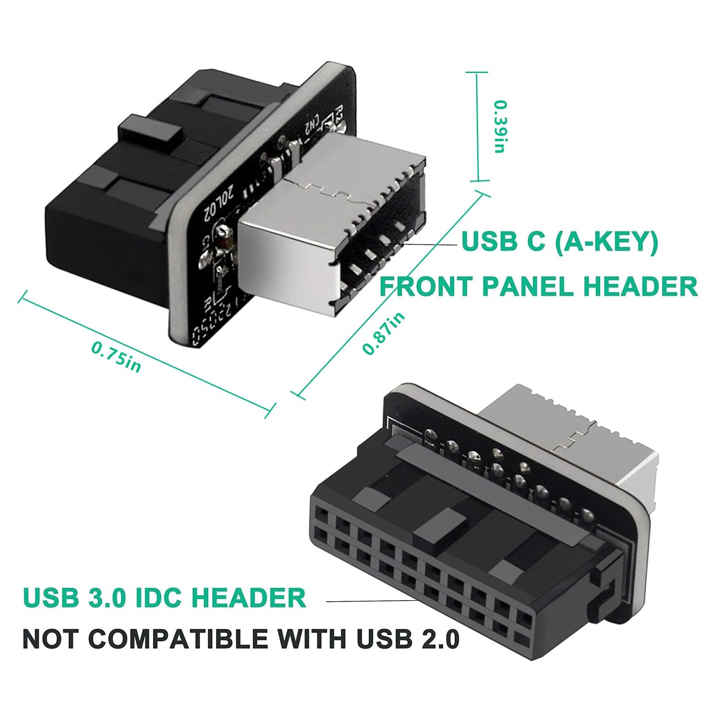 JoyReken USB Front Panel Adapter, Vertical USB C Header Adapter, USB 3.1 Type-E Key-A to USB 3.0 20Pin Header Converter for Type C Motherboard