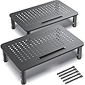 EVOOMI Back Saver Monitor Stand for Desk - 2 Pack Monitor Riser - Anti-Skid HD Hexagonal Steel Computer Stand - Free Cable Ties - Mesh Metal Computer
