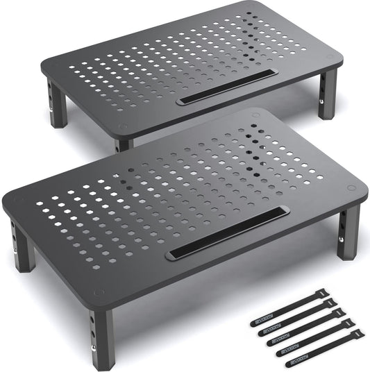 EVOOMI Back Saver Monitor Stand for Desk - 2 Pack Monitor Riser - Anti-Skid HD Hexagonal Steel Computer Stand - Free Cable Ties - Mesh Metal Computer