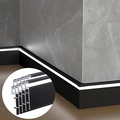 JARBIH 10Pack 1.64ft/50cm Aluminum Skirting Baseboard, 78x12mm Skirting Line LED Channel System, Hard Bar Strip Light Suface Mounted Metal Wall