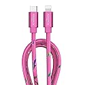 LIQUIPEL Powertek USB C to Lightning iPhone Charger Cable [MFI Certified], Fast Charging 6ft Cord, Neon Party (Pink)