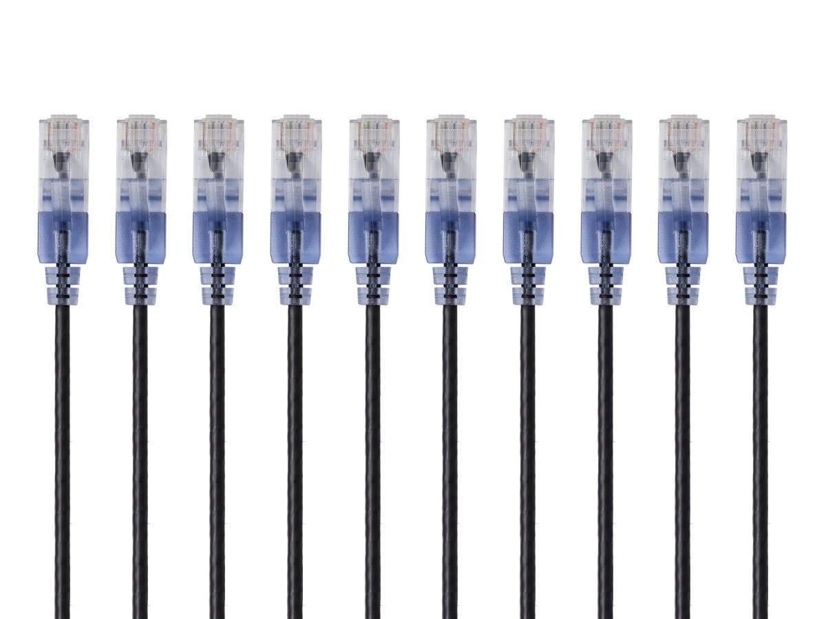 Monoprice - 133267 SlimRun Cat6A Ethernet Patch Cable - Snagless RJ45 UTP Pure Bare Copper Wire 10G 30AWG 25ft Black 10-Pack
