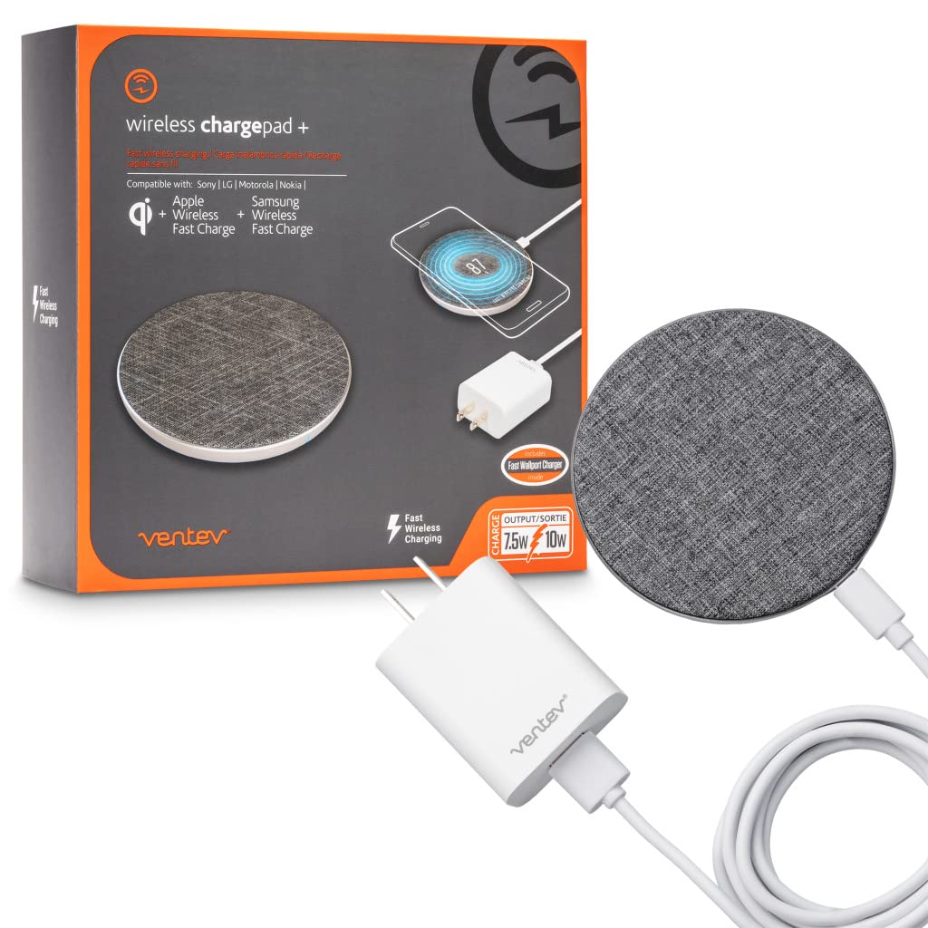 Ventev - 10W Qi Wireless Charging Pad for iPhone 17, Pro, Pro Max & Air, iPhones 16-12, AirPods, Samsung Galaxy, Note 20 | Qi Certified | Includes 5ft