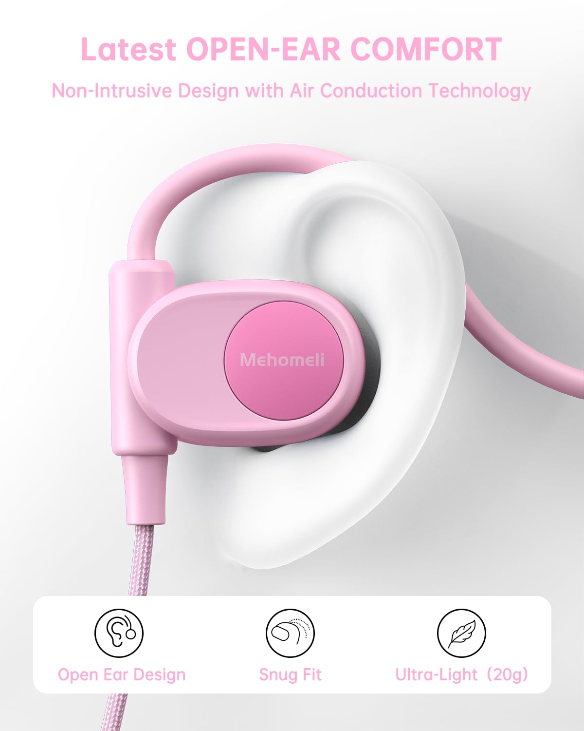Mehomeli Kid Headphones for School, Air Conduction Open Ear Headphones, 3.5mm Jack Wired Cord, Ultra-Comfort, Ergonomic and Lightweight Design…