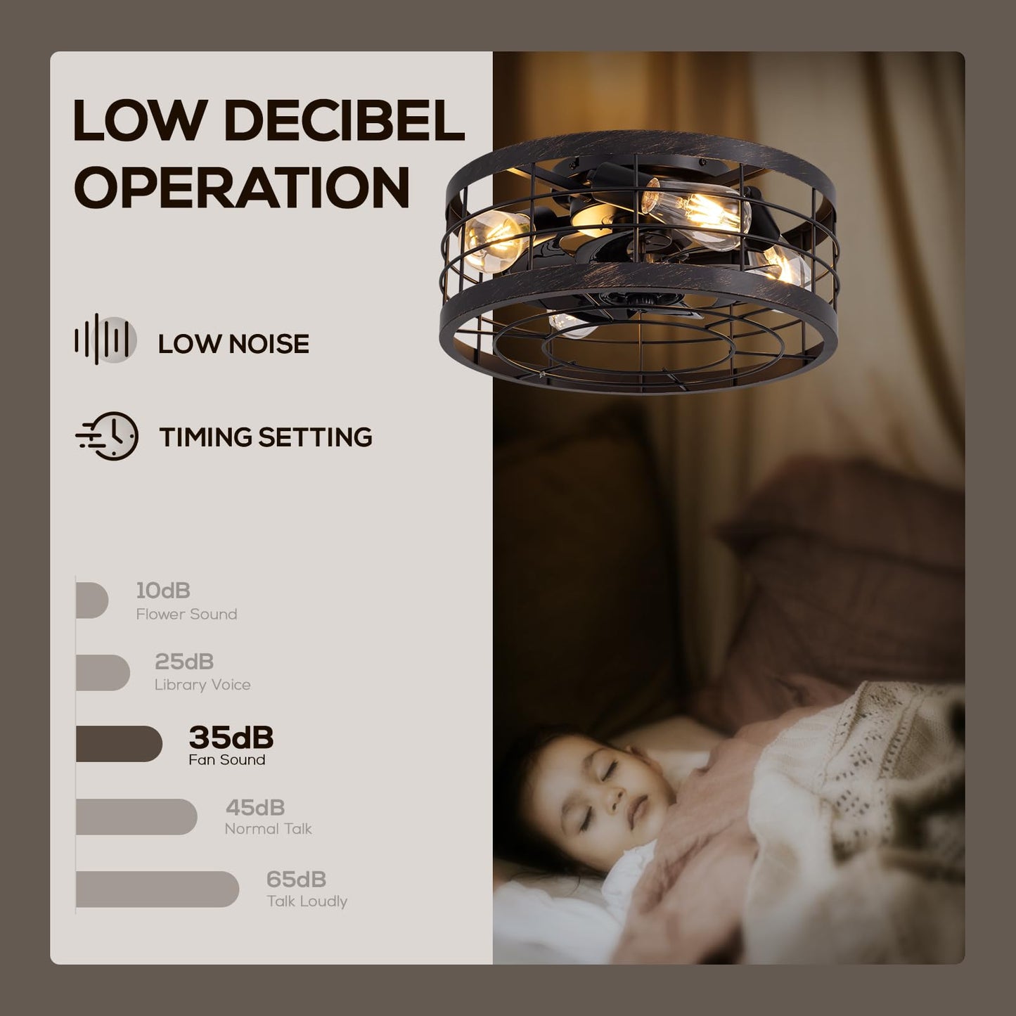 APBEAMLighting Small Caged Ceiling Fan with Light Flush Mount, 16.14''