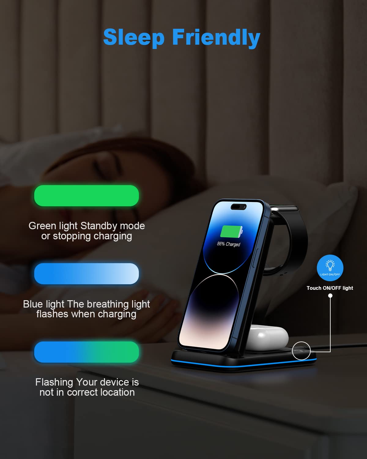 ZUBARR Foldable Wireless Charger for Multiple Devices 3 in 1 Wireless Charging Station for Travel, Compatible with iPhone 17 16e 16 15 14 13 12 11