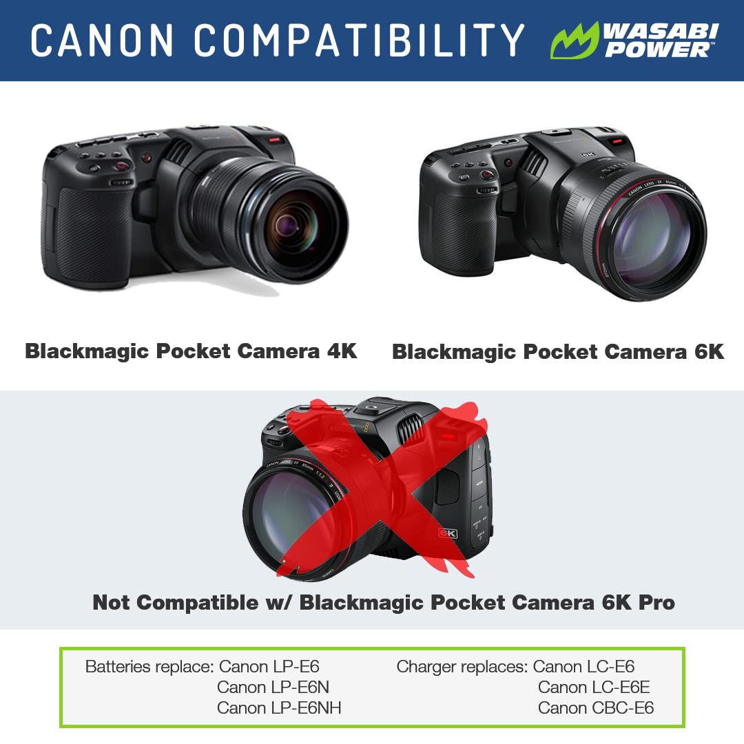 Wasabi Power LP-E6, LP-E6N Battery (2-Pack) for Canon EOS 5D Mark II/III/IV, 5DS, 5DS R, 6D, 6D Mark II, 7D, 7D Mark II, 70D, 80D, 90D, R, R5, R5C