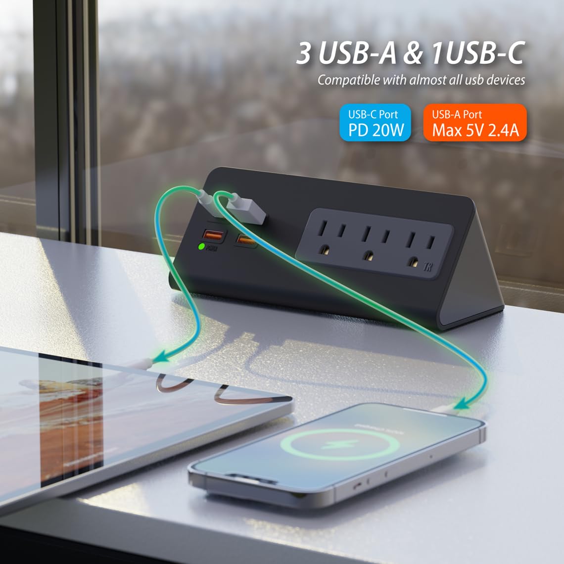 Desk Edge Mount Power Outlets with USB Charge Ports