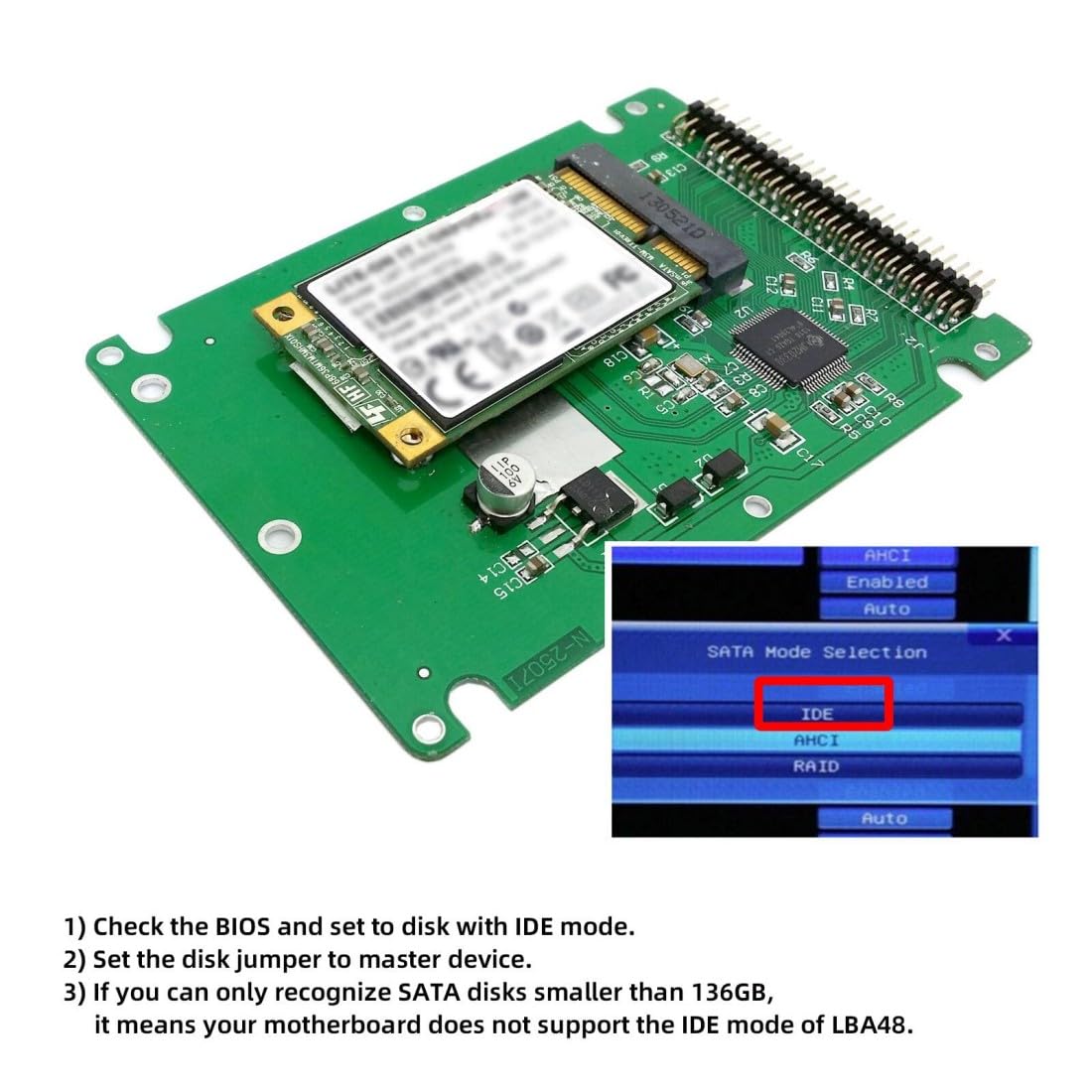 chenyang mSATA Mini SATA SSD to IDE 44Pin 2.5 inch Hard Disk Case Enclosure Box White for Laptop