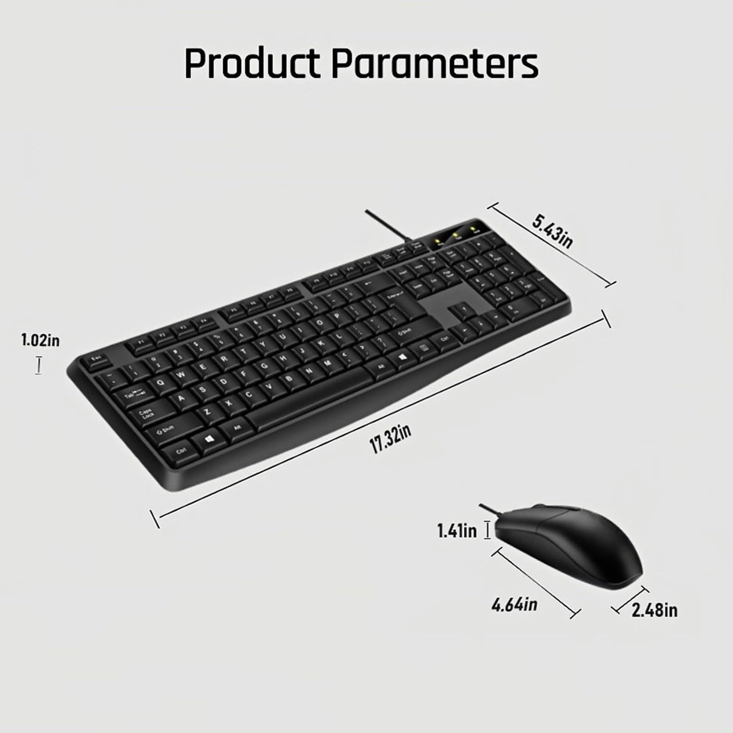Wired Keyboard and Mouse, 104 Keys Wired Keyboard with Numeric Keypad, LED Indicators, Ergonomic, Comfortable Play and Plug for Windows/Mac/PC;Square