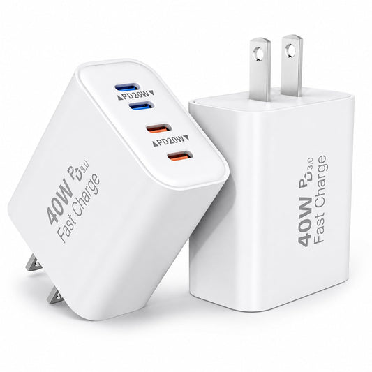 40W USB C Charger Block, 2Pack 4-Port USB C Wall Fast Charging Blocks Plug, PD3.0 Multiport Type-C Power Adapter iPhone Charger Brick Box for iPhone