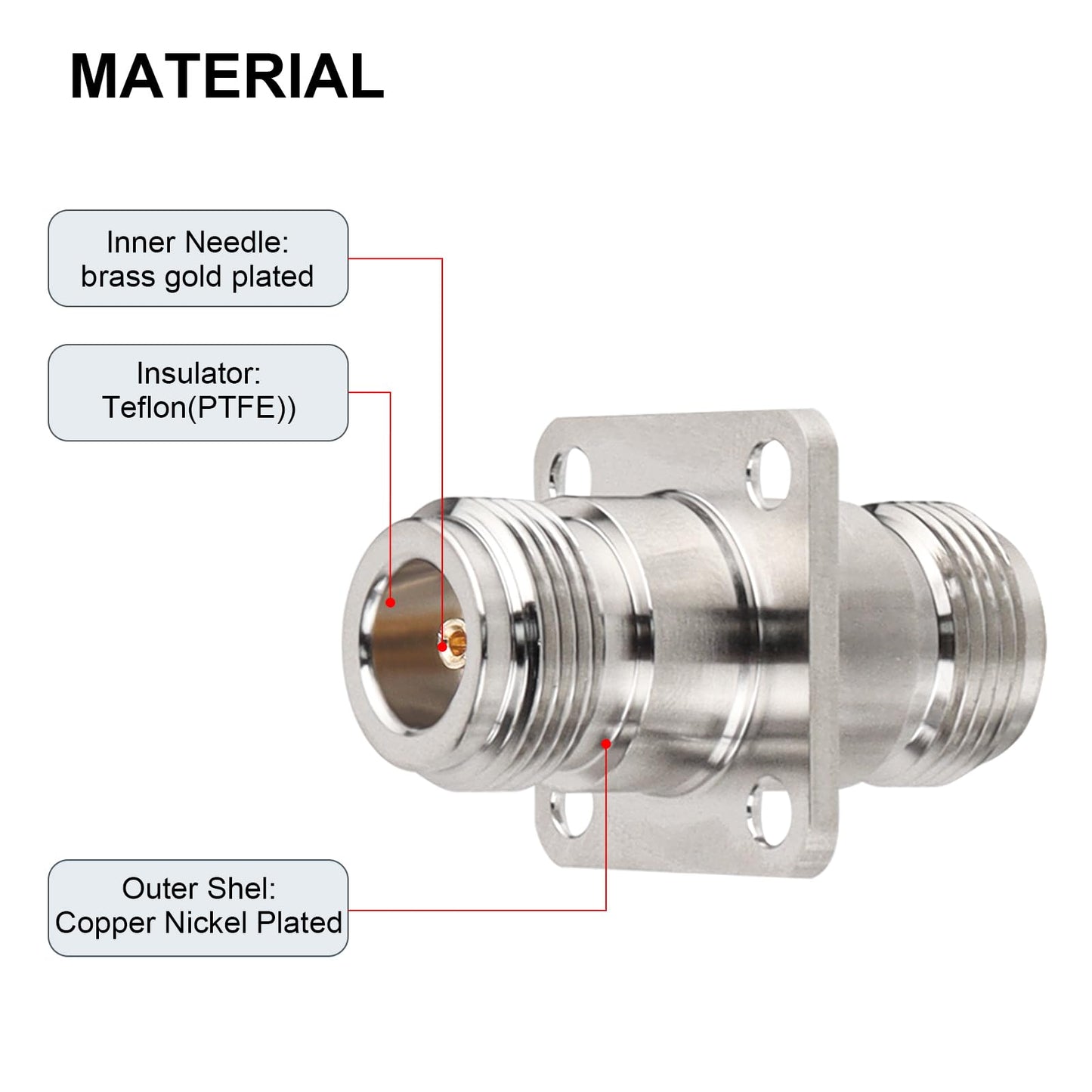 XRDS -RF 2pcs N Female to Female Connector 4 Hole Flange Panel Mount Adapter N Coax Jack Connector