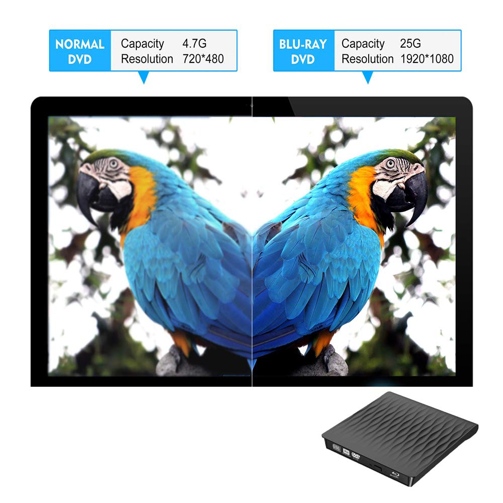 Xglysmyc USB3.0 External 3D Blu Ray DVD Drive,Super Slim Portable Blu Ray CD DVD Drive Burner Player CD/DVD+/-RW Writer Reader Compatible with Laptop