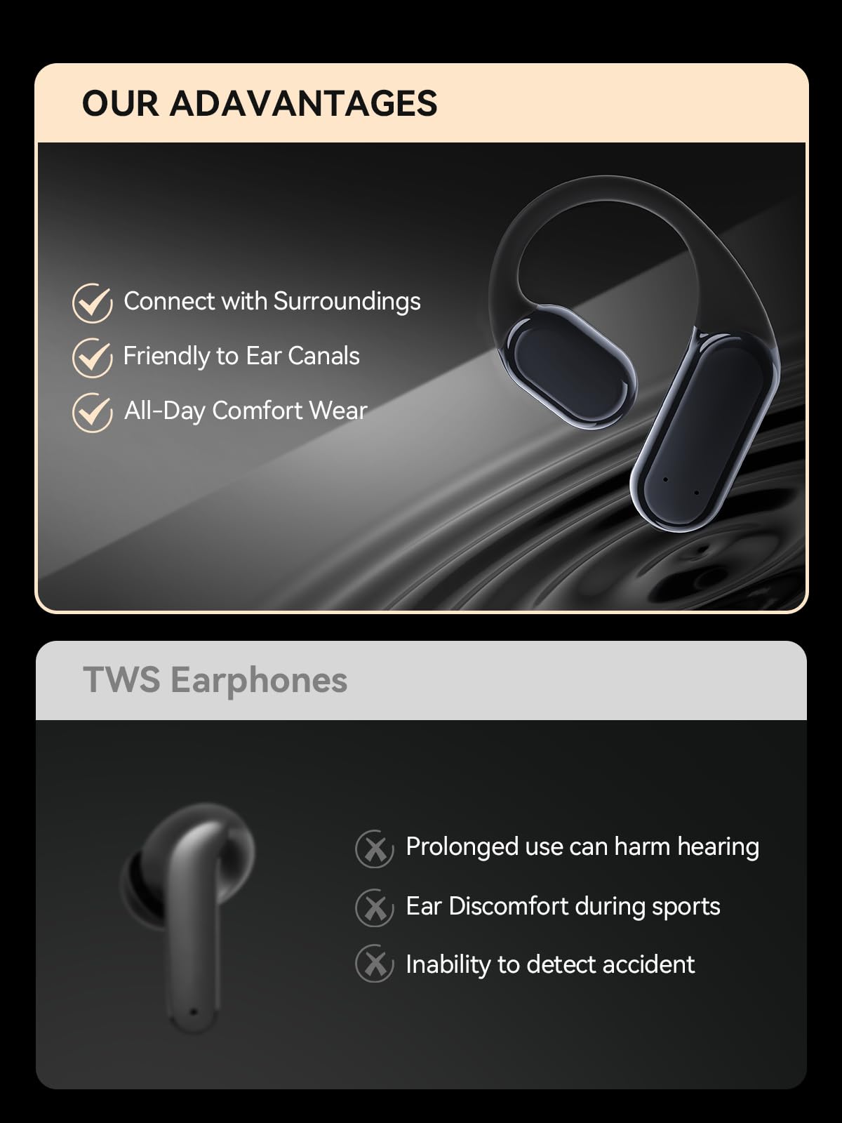DEMICEA True Wireless Bone Conduction Earphones, OWS Open Ear Headphones with Earhooks, Bluetooth 5.3, Up to 60H Playtime with Case, IP68, AAC/SBC