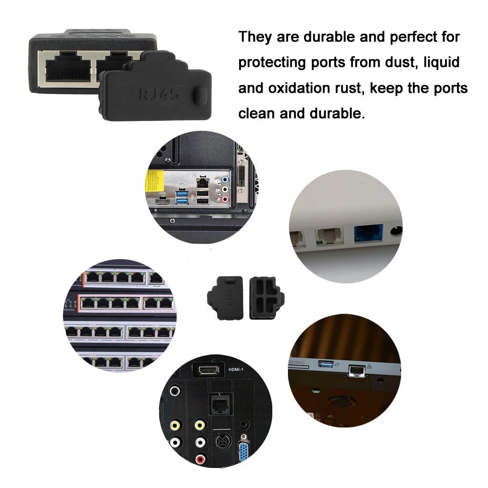 Silicone 12Pcs Ethernet Hub Port RJ45 Anti-Dust Cover Plugs Protector Stopper Cap for Female Port Black for TV,Computer,Other Devices.