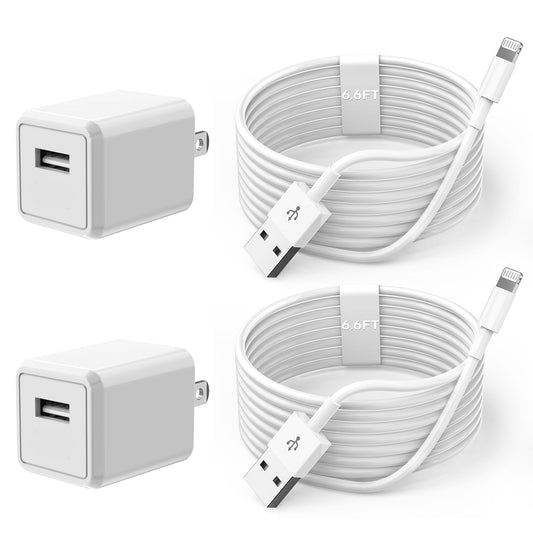 iPhone Charger Cord 6FT, [Apple MFi Certified] 2 Pack Lightning Cable Cube Phone Charging Transfer Cord Cable USB Plug Wall Charger Block Travel…