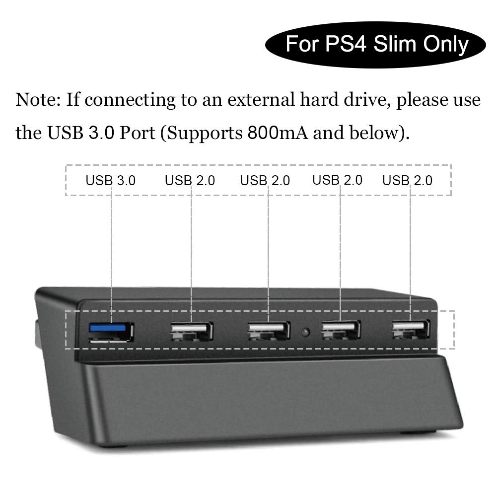 Bealuffe USB Hub for PS4Slim Gaming Console, USB Extender Splitter, Extra USB Ports