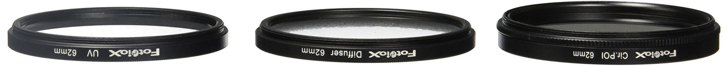Fotodiox Filter Kit, UV, Circular Polarizer, Soft Diffuser, 62mm for Canon, Nikon, Sony, Olympus, Pentax, Panasonic Camera Lenses.