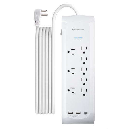 [ETL Listed] Cable Matters 8-Outlet Surge Protector Power Strip with USB-A & USB-C Ports, 8 ft Cord, 1800 Joules, Wall-Mountable Design - Ideal