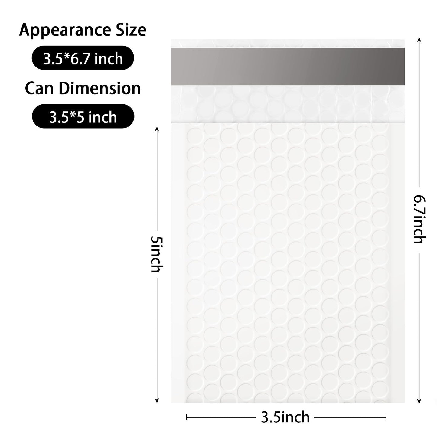 Dasen Bubble Mailers 3.5x5 Inch 50 Pcs,Small Self-Sealing Mail Shipping Bags,White Padded Envelopes #0000