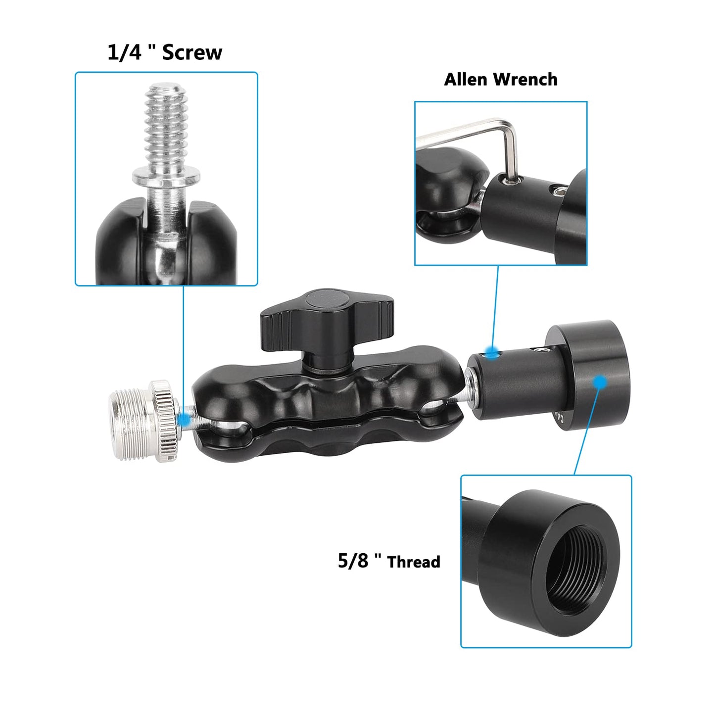 CAMVATE Mini Ball Head Mount Microphone Clamp with 5/8"-27 Male and Female Adapter - 3303