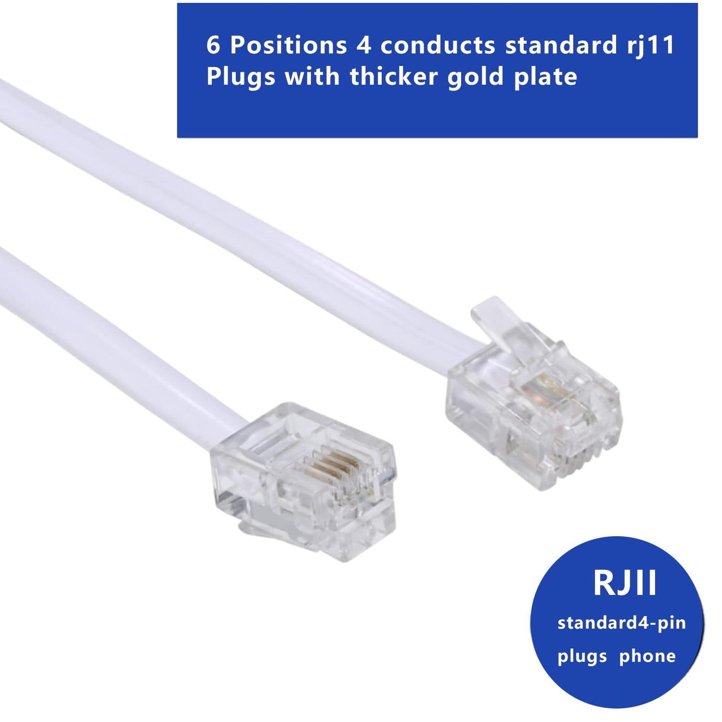 Yumiwoow Telephone landline Extension Cord Cable, Cord with Standard RJ-11 6P4C Plug (10FT-4Pack-White)