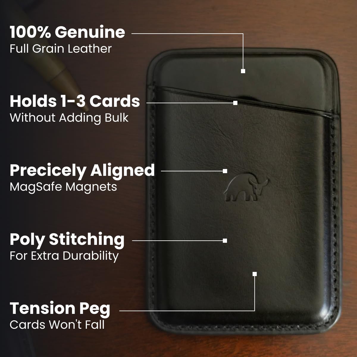 Bullstrap Handcrafted Premium Leather MagSafe Wallet | Compatible w/All MagSafe iPhone Cases | Slim & Minimalist Premium Full-Grain Leather Magnetic