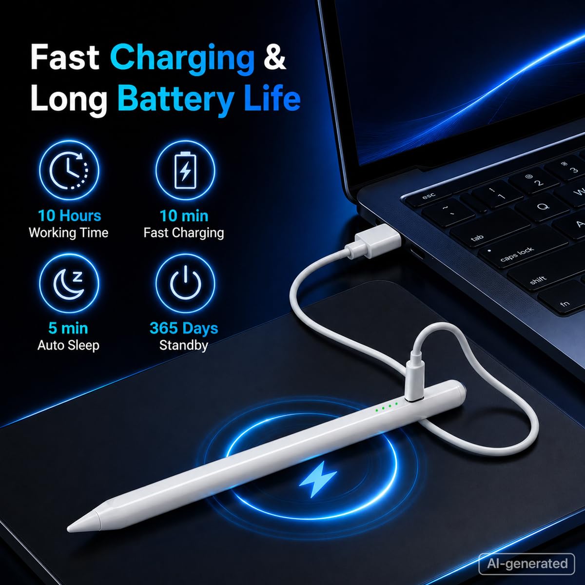 Stylus Pen for iPad (2018-2026) - 10 Min Fast Charge, Auto Sleep, Tilt Sensitivity, Palm Rejection, Active Pencil for iPad 11/10/9/8/7/6th Gen, Pro