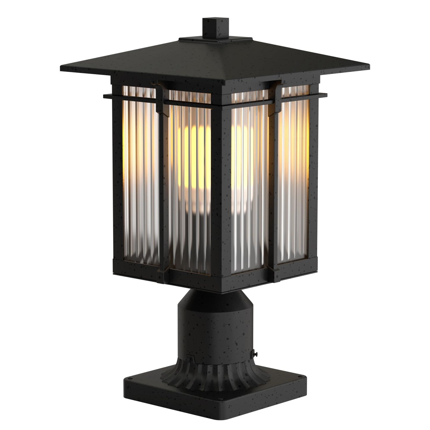 Yoenecea Modern Outdoor Post Light, Aluminum Lamp Post Light Fixture with Ribbed Glass, Soptted Black Outside Pole Lighting with 3-Inch Pier Mount