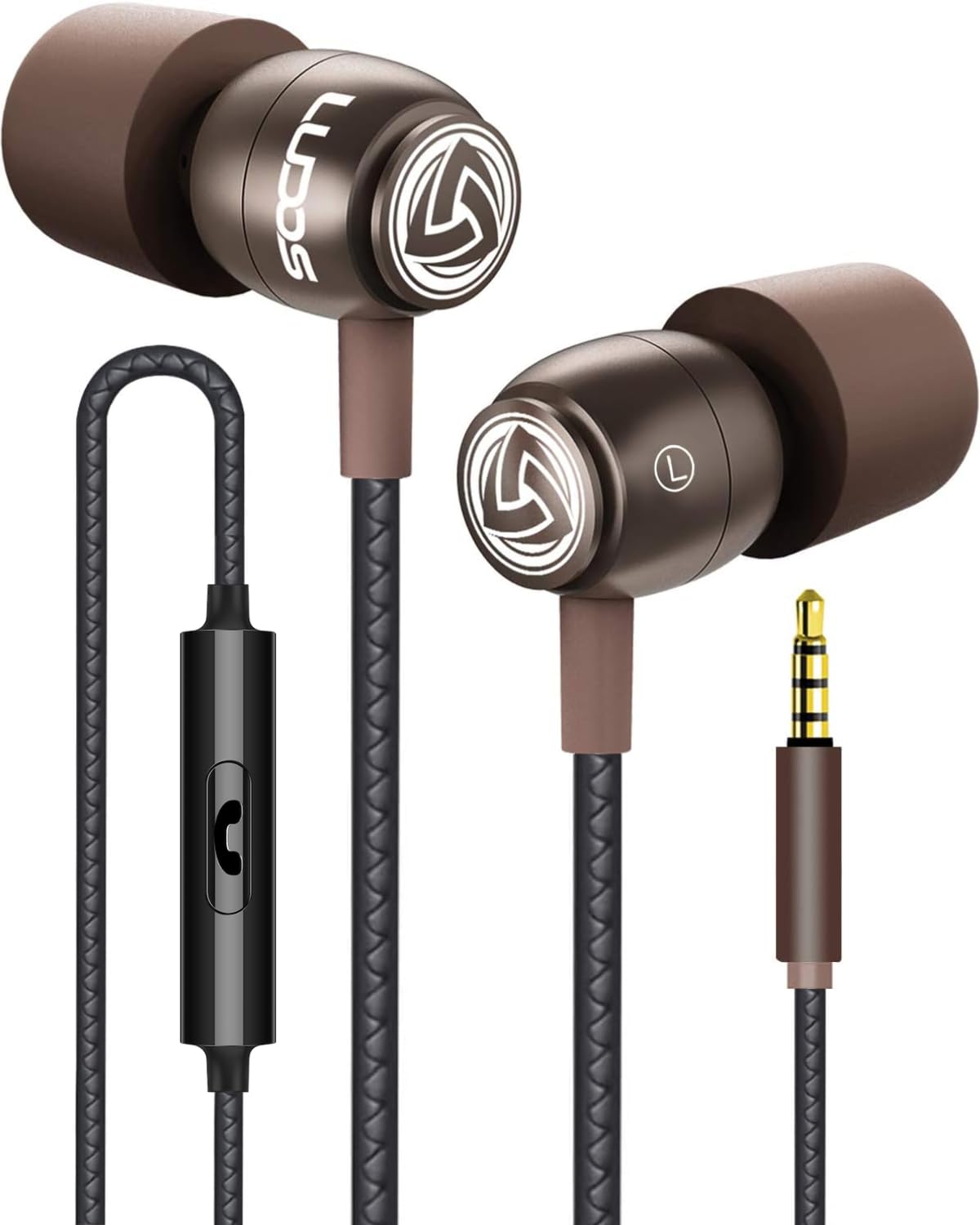 LUDOS Clamor Wired Earbuds in-Ear Headphones, 5 Years Warranty, Earphones with Microphone, Noise Isolating Ear Buds, Memory Foam for iPhone, Samsung