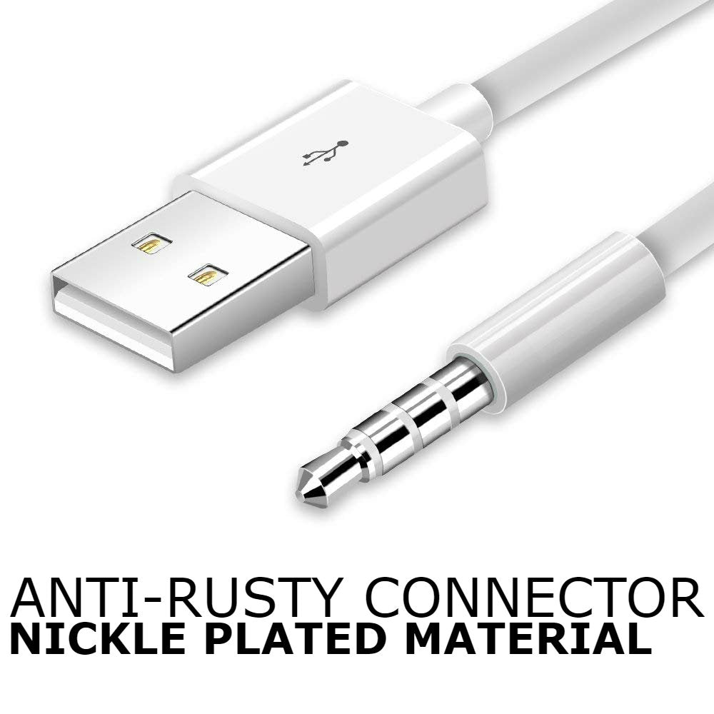 for iPod Shuffle Cable, 2-Pack 3.5mm Jack Plug to USB Charger + SYNC Data Replacement Cable Compatible for Apple iPod Shuffle 3rd 4th 5th Generation