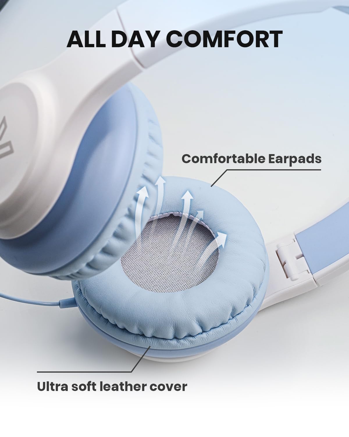 VOXii GE01 On-Ear Headphones w/Mic, Portable Lightweight Folding Stereo Bass Headphones for Smartphone, Tablet, Computer - Kids School (Blue)